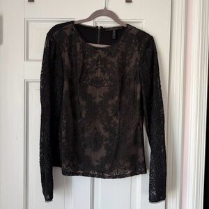 BCBGMaxAzria Black Lace Long-Sleeve Top Size Large